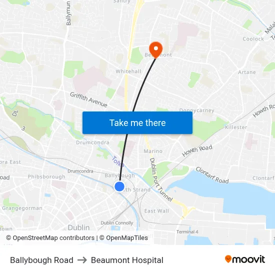 Ballybough Road to Beaumont Hospital map