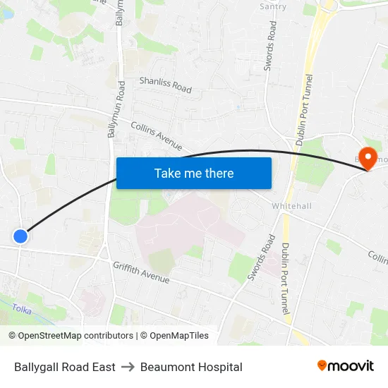 Ballygall Road East to Beaumont Hospital map