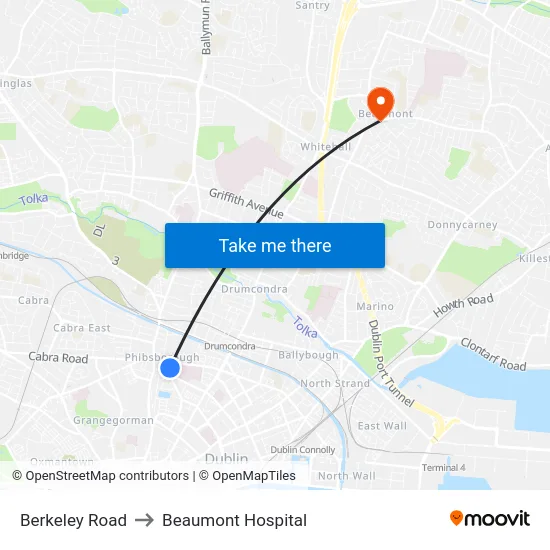 Berkeley Road to Beaumont Hospital map