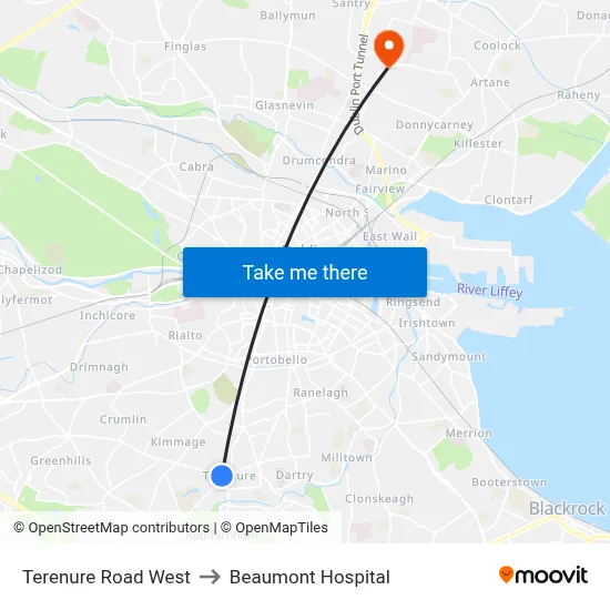 Terenure Road West to Beaumont Hospital map