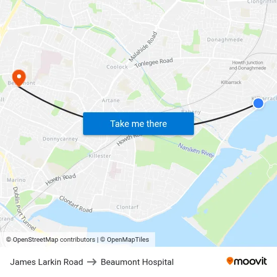 James Larkin Road to Beaumont Hospital map