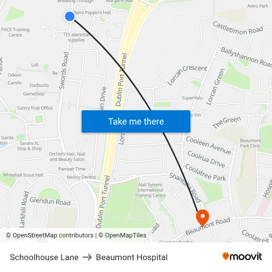 Schoolhouse Lane to Beaumont Hospital map