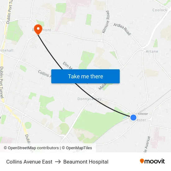Collins Avenue East to Beaumont Hospital map