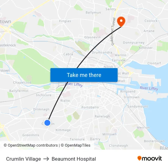 Crumlin Village to Beaumont Hospital map