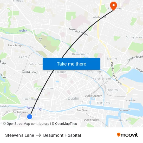 Steeven's Lane to Beaumont Hospital map