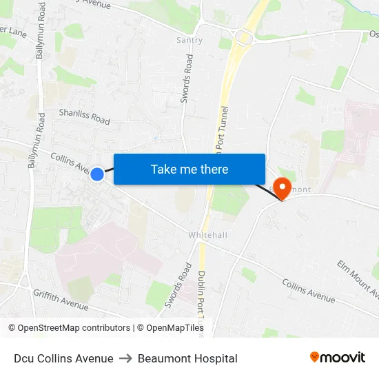 Dcu Collins Avenue to Beaumont Hospital map