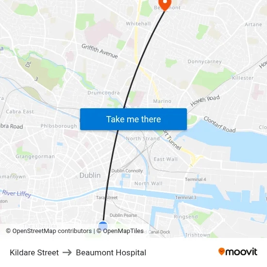 Kildare Street to Beaumont Hospital map
