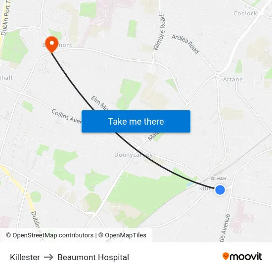Killester to Beaumont Hospital map