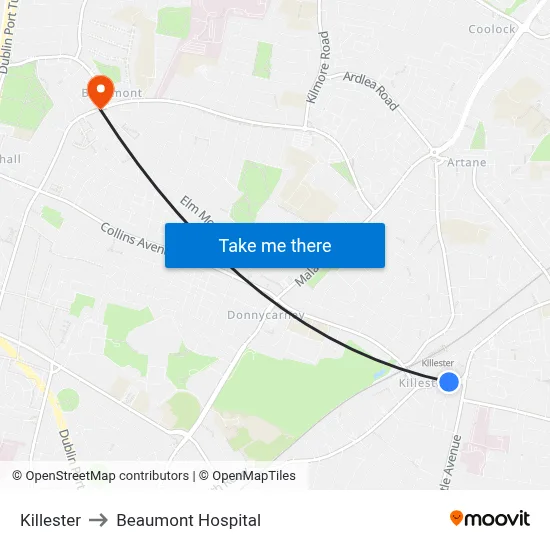 Killester to Beaumont Hospital map