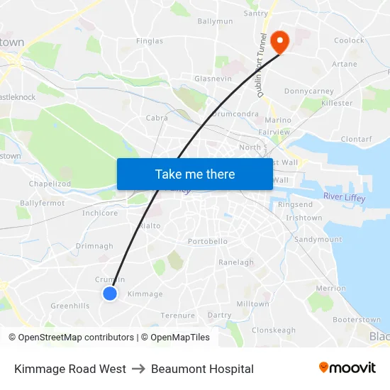 Kimmage Road West to Beaumont Hospital map