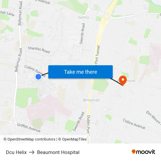 Dcu Helix to Beaumont Hospital map