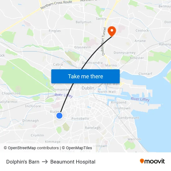 Dolphin's Barn to Beaumont Hospital map