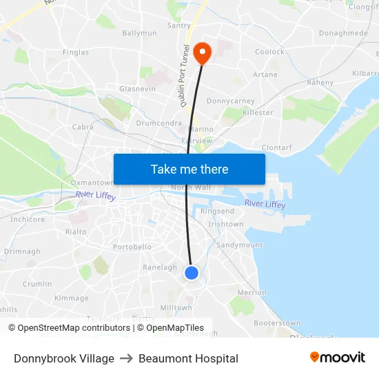 Donnybrook Village to Beaumont Hospital map