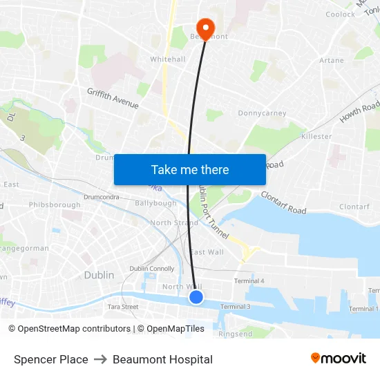 Spencer Place to Beaumont Hospital map