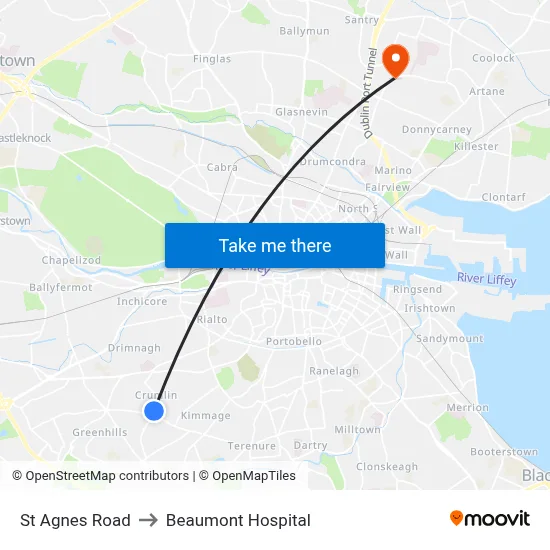 St Agnes Road to Beaumont Hospital map