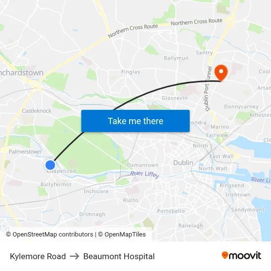 Kylemore Road to Beaumont Hospital map