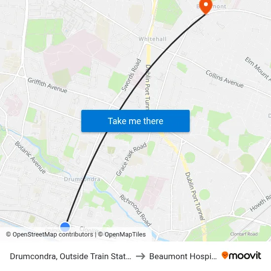 Drumcondra, Outside Train Station to Beaumont Hospital map