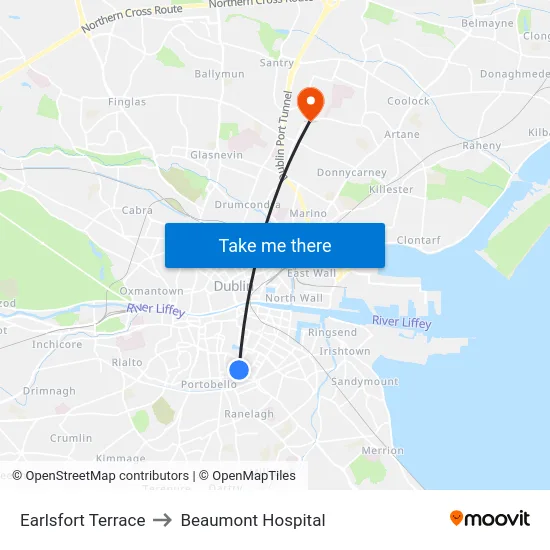 Earlsfort Terrace to Beaumont Hospital map