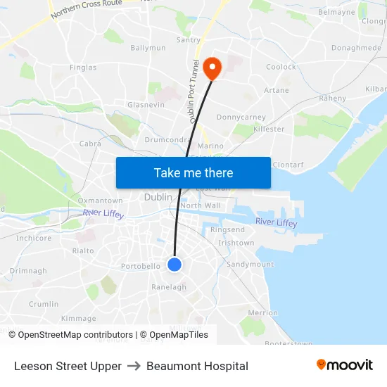 Leeson Street Upper to Beaumont Hospital map