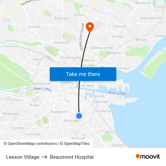 Leeson Village to Beaumont Hospital map