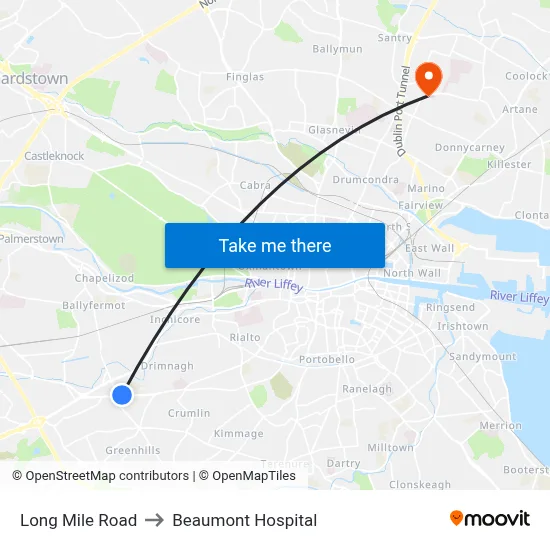 Long Mile Road to Beaumont Hospital map
