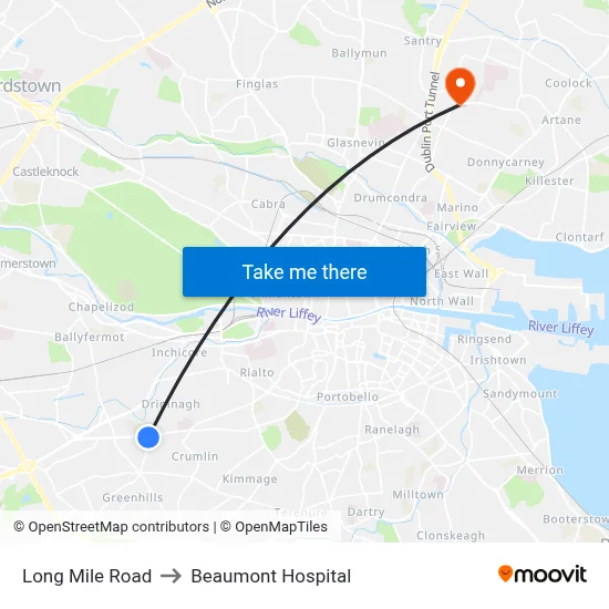 Long Mile Road to Beaumont Hospital map