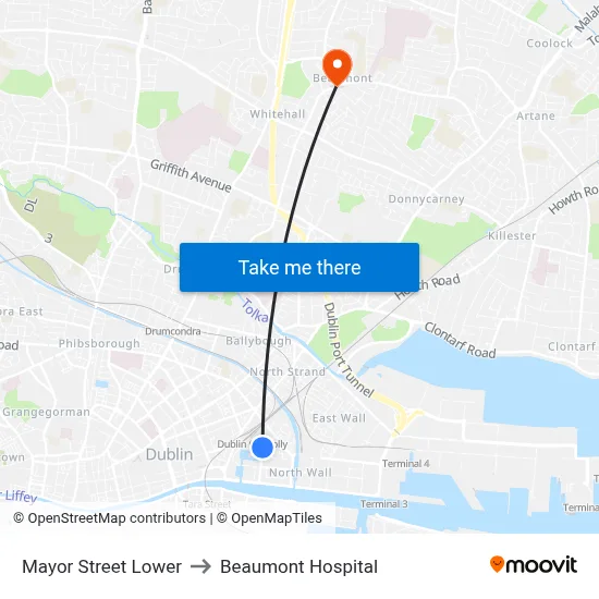Mayor Street Lower to Beaumont Hospital map