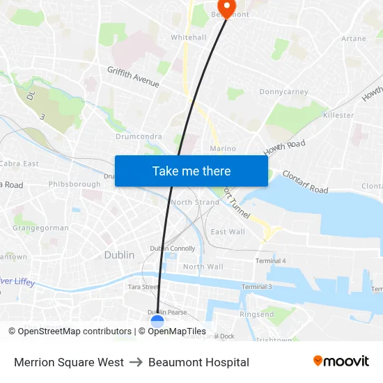 Merrion Square West to Beaumont Hospital map