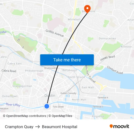 Crampton Quay to Beaumont Hospital map
