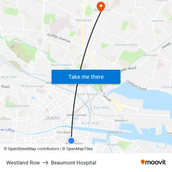 Westland Row to Beaumont Hospital map