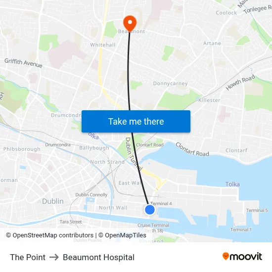 The Point to Beaumont Hospital map
