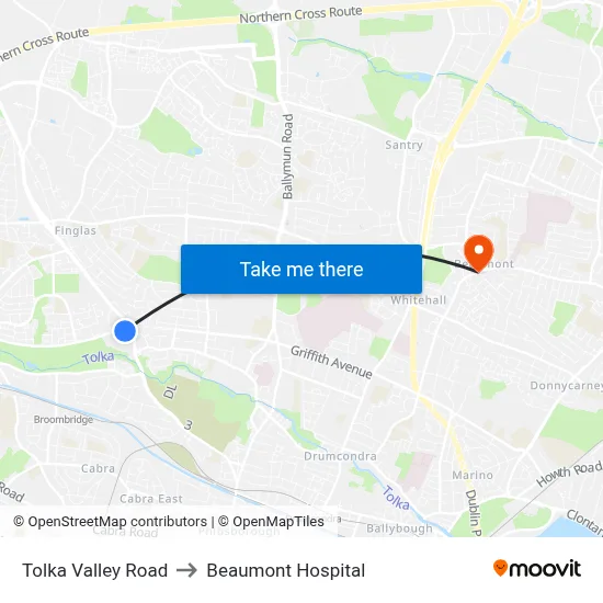 Tolka Valley Road to Beaumont Hospital map