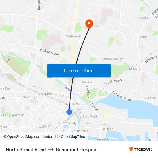 North Strand Road to Beaumont Hospital map