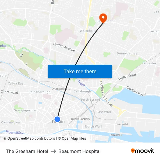 The Gresham Hotel to Beaumont Hospital map