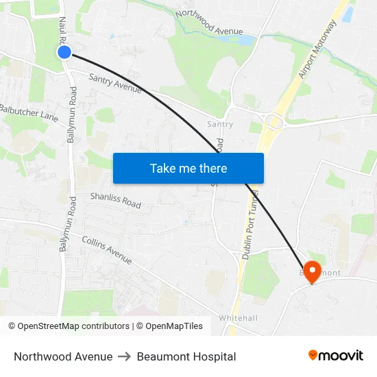 Northwood Avenue to Beaumont Hospital map