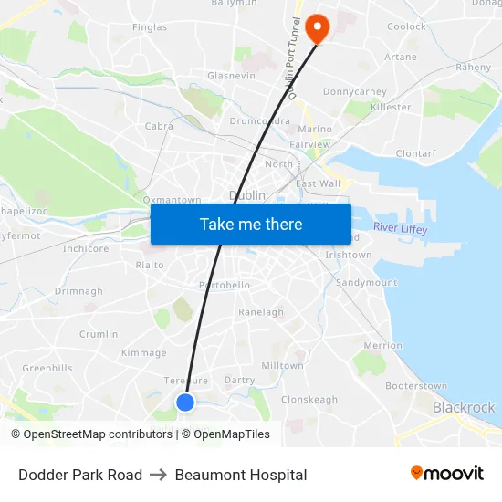 Dodder Park Road to Beaumont Hospital map