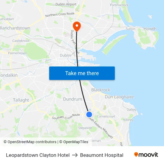 Leopardstown Clayton Hotel to Beaumont Hospital map