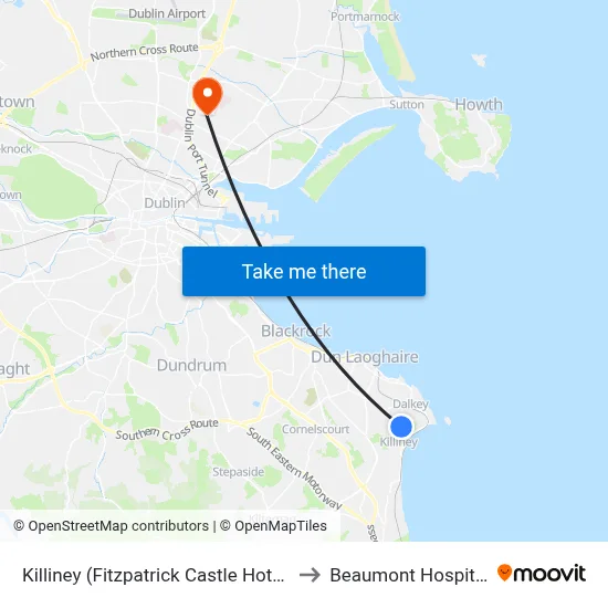 Killiney (Fitzpatrick Castle Hotel) to Beaumont Hospital map