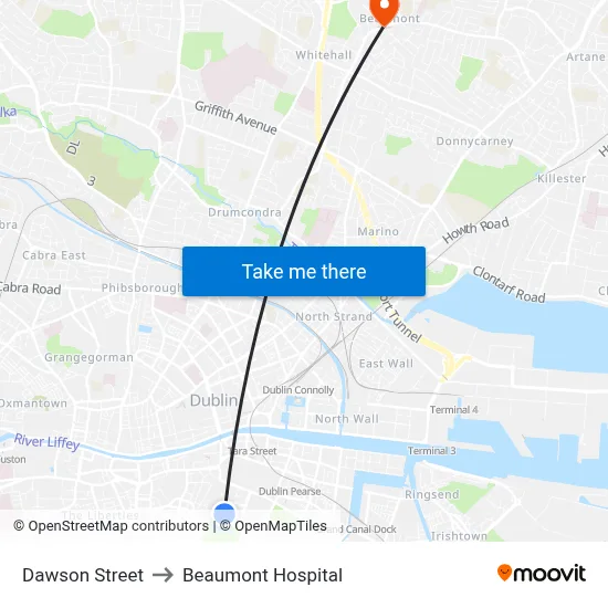 Dawson Street to Beaumont Hospital map