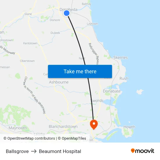 Ballsgrove to Beaumont Hospital map