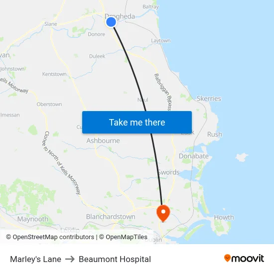 Marley's Lane to Beaumont Hospital map