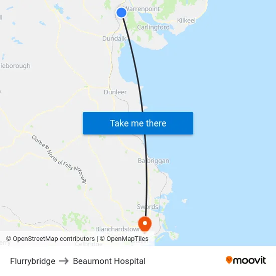 Flurrybridge to Beaumont Hospital map