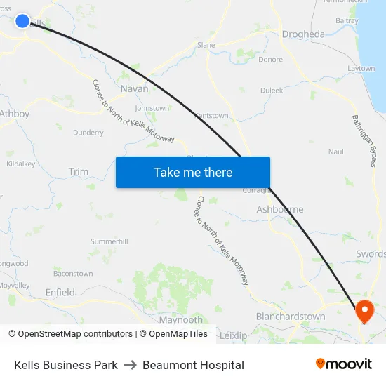 Kells Business Park to Beaumont Hospital map