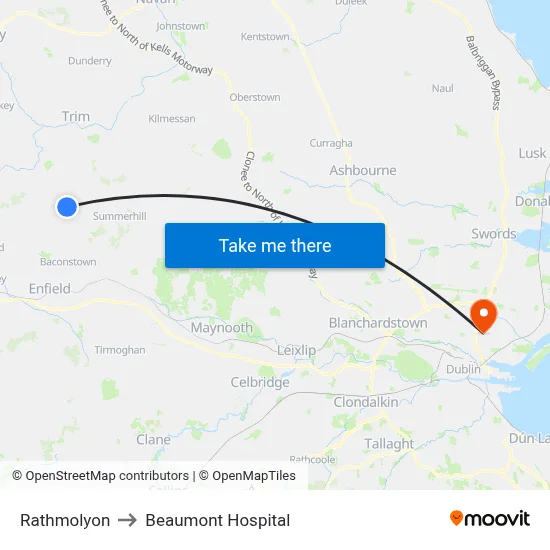 Rathmolyon to Beaumont Hospital map