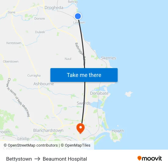 Bettystown to Beaumont Hospital map