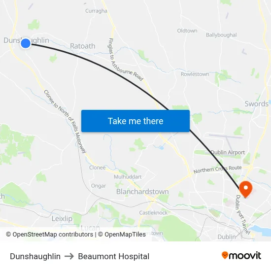 Dunshaughlin to Beaumont Hospital map