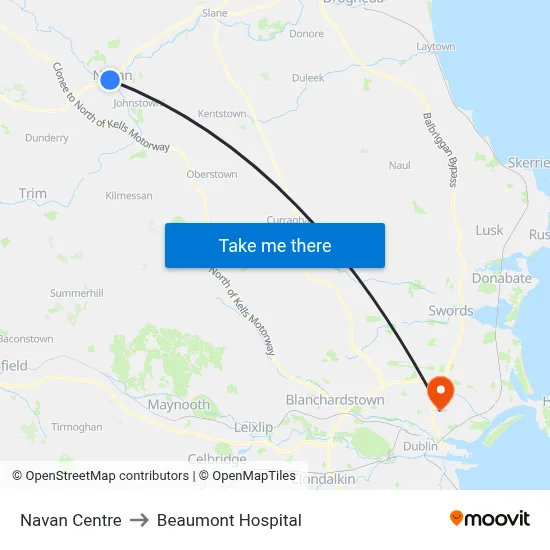 Navan Centre to Beaumont Hospital map