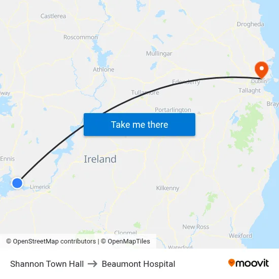 Shannon Town Hall to Beaumont Hospital map