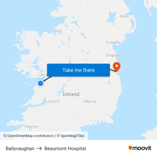 Ballyvaughan to Beaumont Hospital map