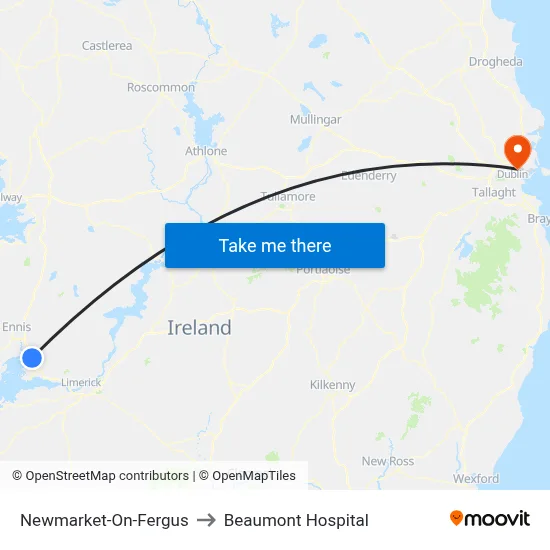Newmarket-On-Fergus to Beaumont Hospital map